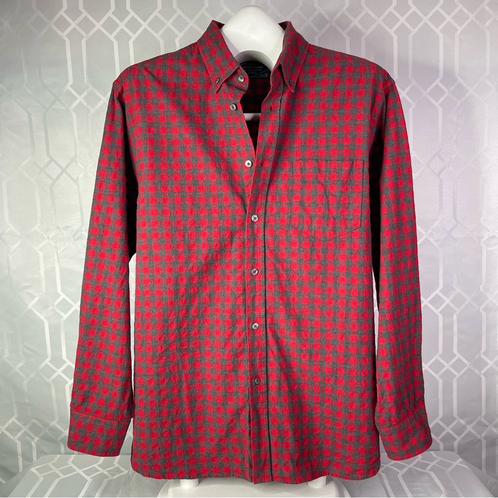 Denim & Flower Travellers Collection Red Gingham 100% Cotton Button Down Shirt L